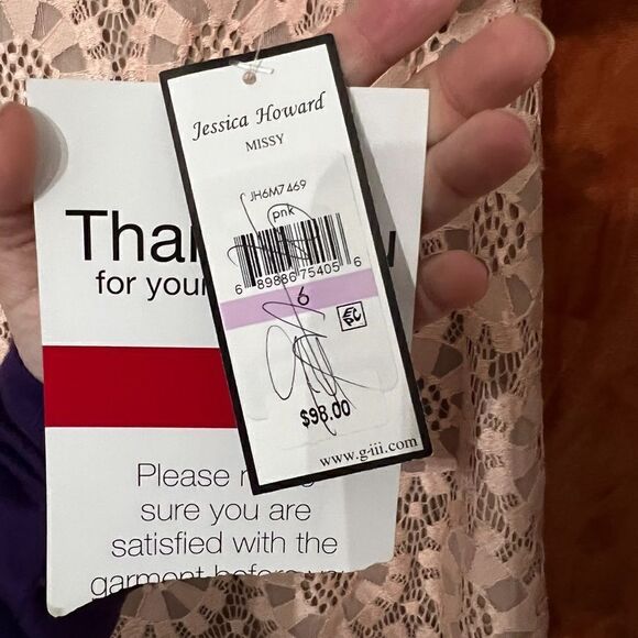 Jessica Howard Illusion Seath Foemal Dress Lace Pink Underlay 3/4 Sleeve NWT 6 - Picture 7 of 10